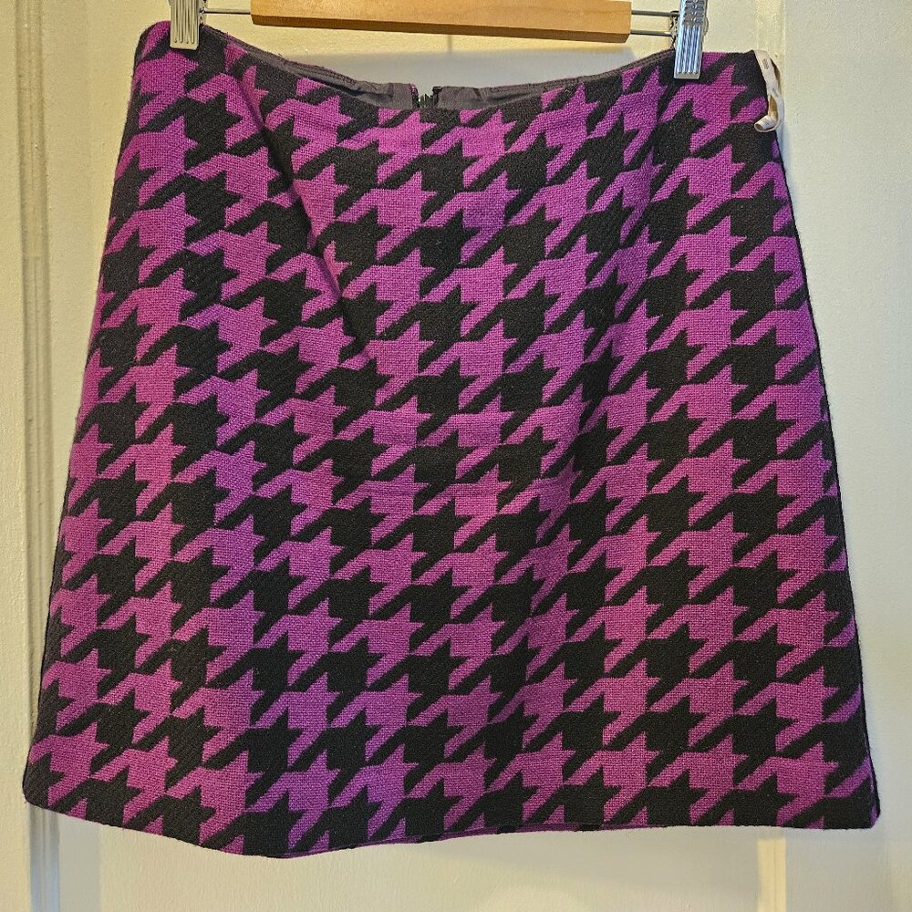 Hobbs London Black and Purple Plaid Wool Skirt